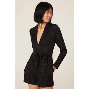 One33 Social Black Belted Blazer Romper Shawl Collar Long Sleeve Classic Size 2